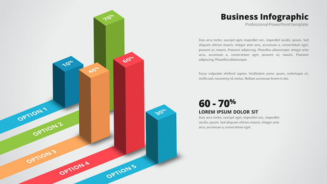 五项立体阴影PPT柱形图