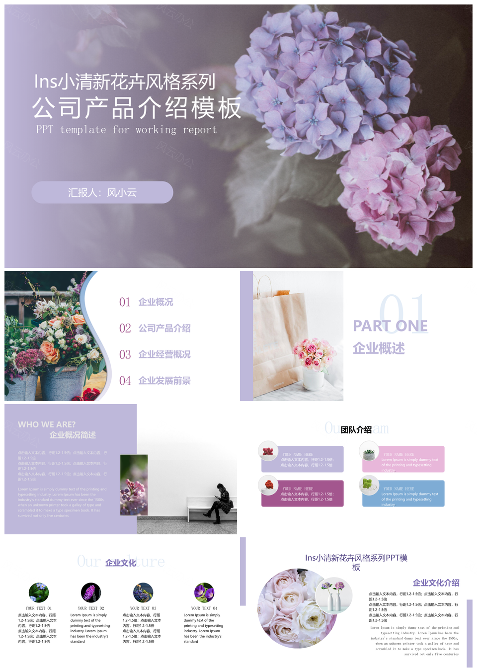 白色ins小清新系列公司项目介绍PPT模板