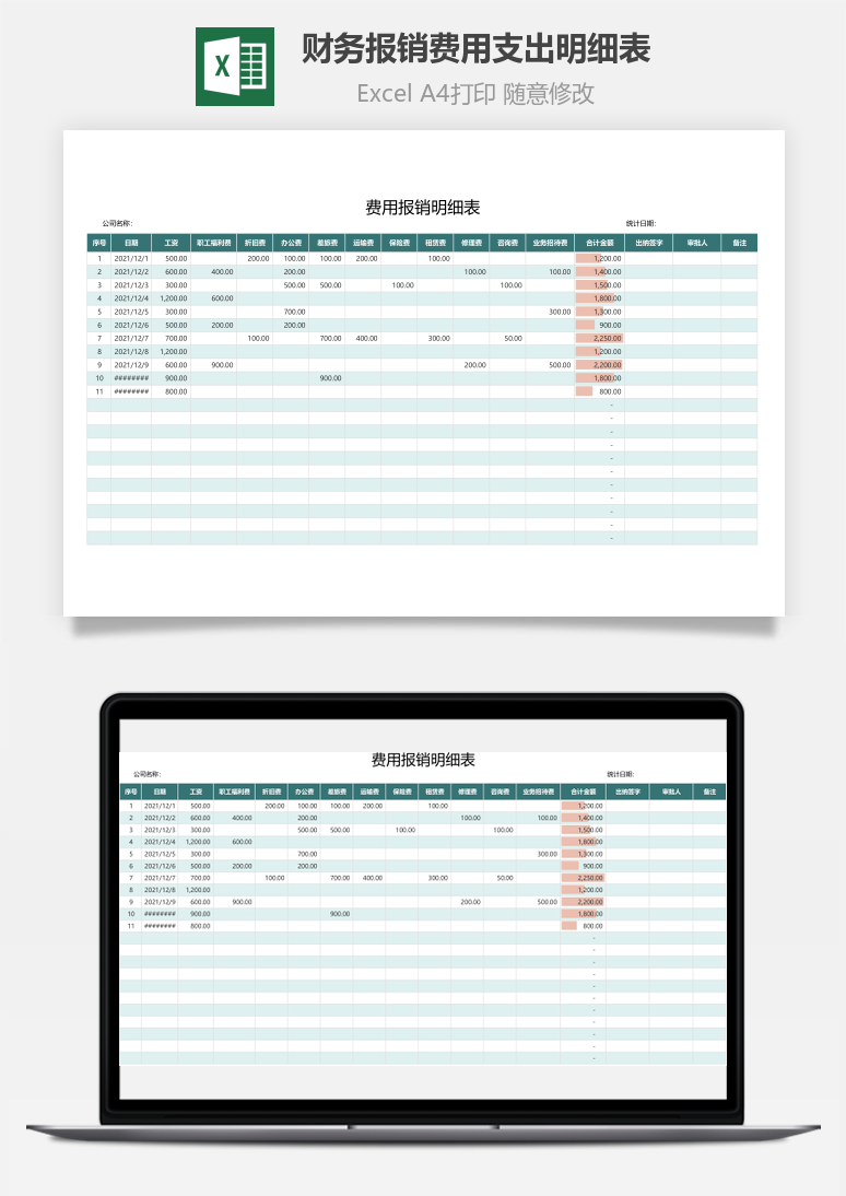 财务报销费用支出明细表