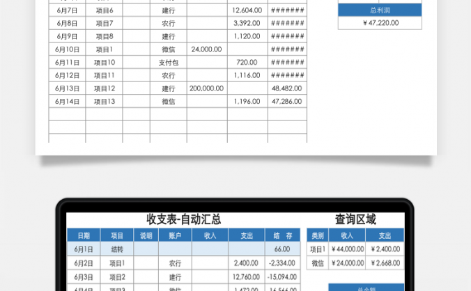 收支表自动汇总