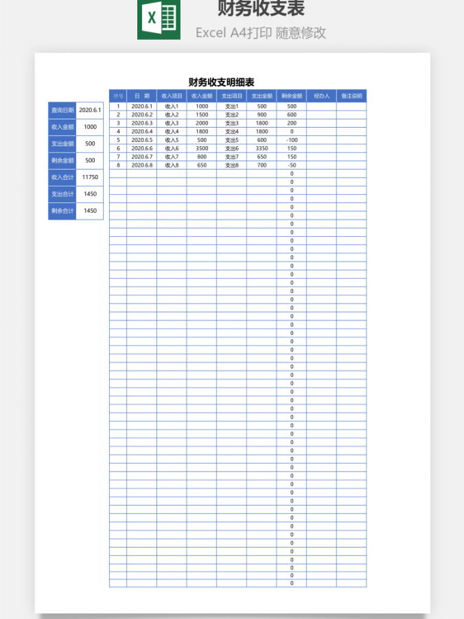 财务收支表全自动智能表格